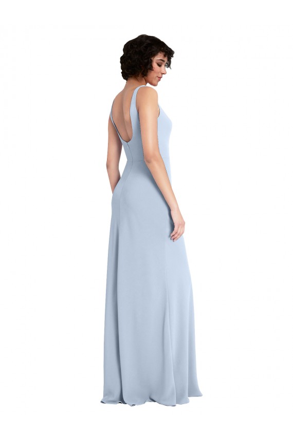 Compra Azul cielo claro Cubierta Cuadrado Crepé Elástico Largo Vestidos de dama de honor / Vestidos de fiesta