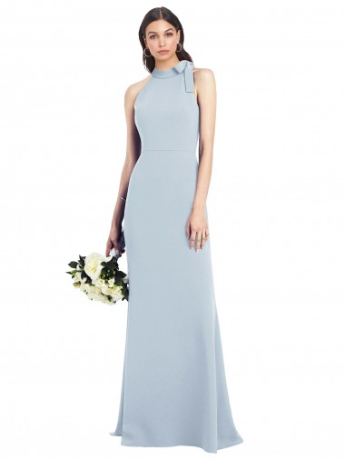 Azul cielo claro Trompeta Cuello Barco Cuello Alto Halter Crepé Elástico Largo Vestidos de dama de honor / Vestidos de fiesta Baratos