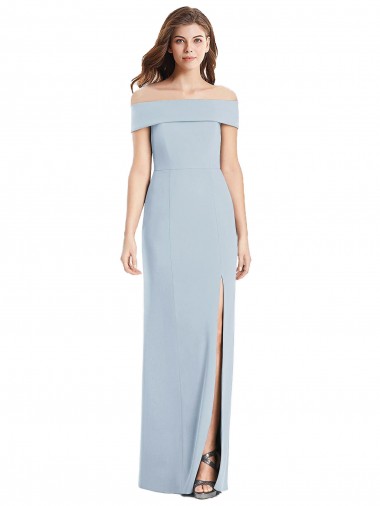 Azul cielo claro Trompeta Hombros Descubiertos Crepé Elástico Largo Vestidos de dama de honor / Vestidos de fiesta Baratos