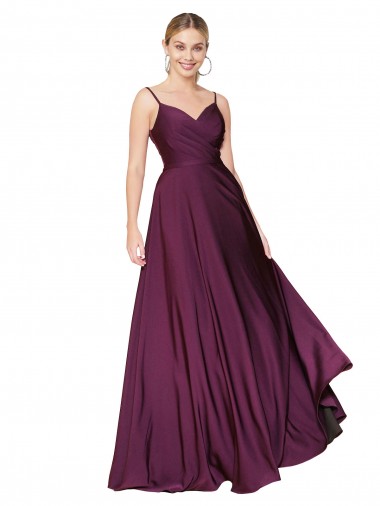 Baya silvestre línea A Tirantes espagueti Crepé Elástico Largo Formales Vestidos de dama de honor / Vestidos de fiesta Baratos