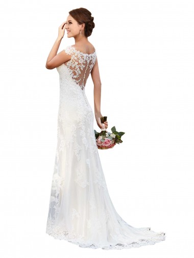 Blanco Cubierta Barco Ilusión Cola capilla Encaje Vestidos de novia Baratos