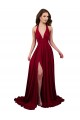 Compra Borgoña línea A Halter Cuello en V Spandex Largo Formales Vestidos de dama de honor / Vestidos de fiesta