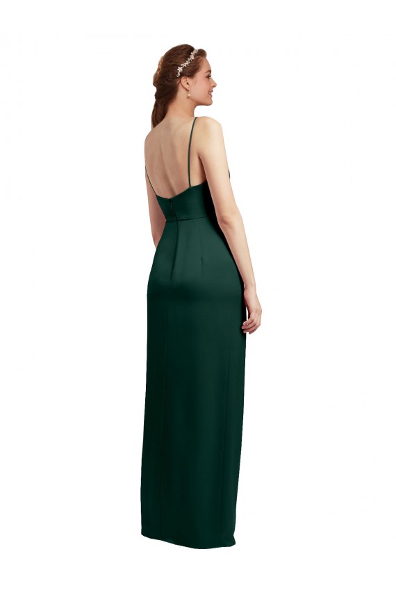 Compra Cazador Verde Columna Tirantes espagueti Cuadrado Satén elástico Largo Formales Vestidos de dama de honor / Vestidos de fiesta