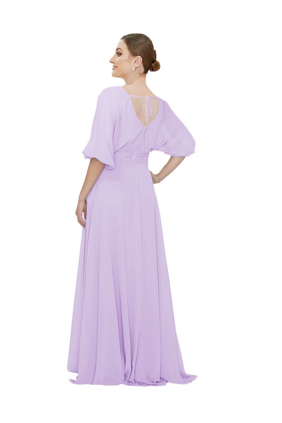 Compra Lila línea A Cuello en V Gasa Largo Vestidos de dama de honor