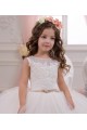 Compra Marfil Barco Cola capilla Tul Encaje Largo vestidos de niña de las flores