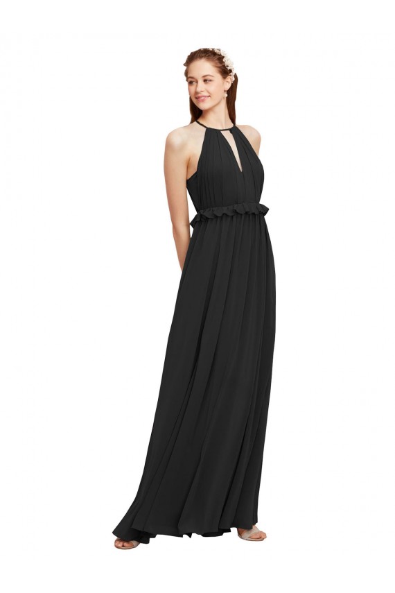 Compra Negro Cubierta Halter Gasa Largo Vestidos de dama de honor