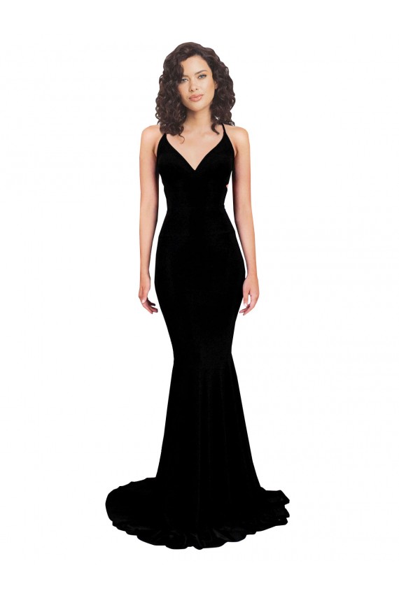 Compra Negro Sirena Cuello en V Spandex Largo Formales Vestidos de dama de honor / Vestidos de fiesta