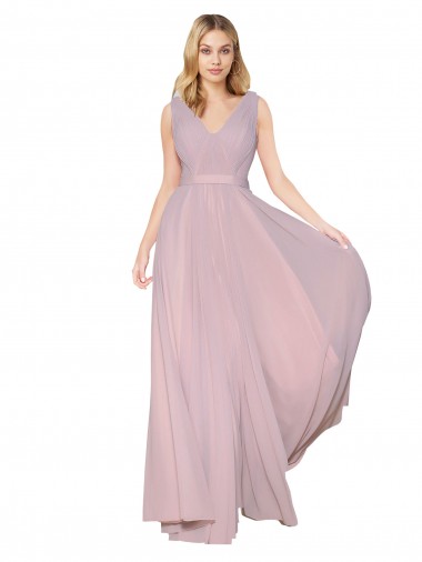 Primavera línea A Cuello en V Cuello Alto Gasa Largo Formales Vestidos de dama de honor / Vestidos de fiesta Baratos