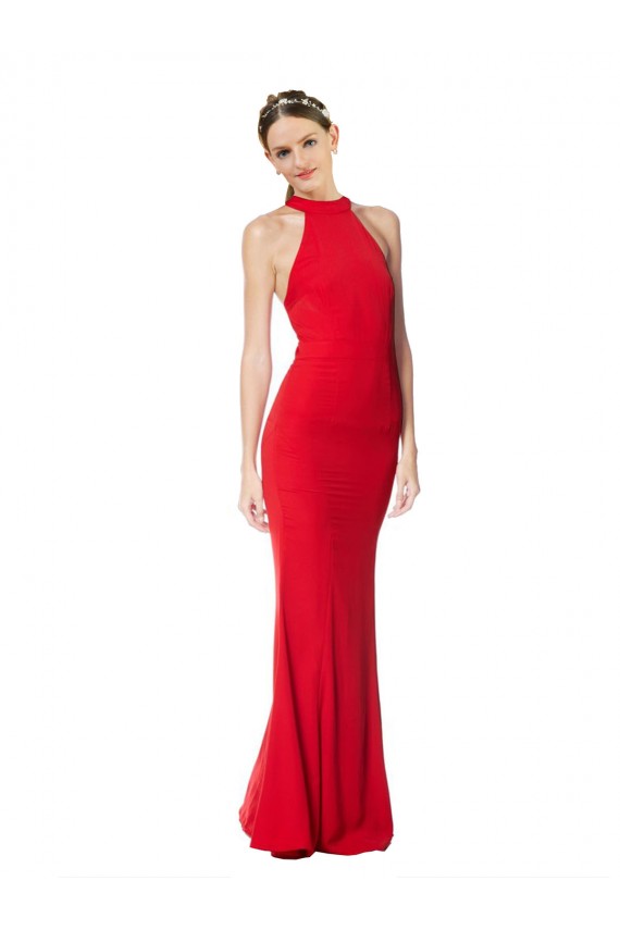 Compra Rojo Sirena Halter Cuello Alto Crepé Elástico Largo Formales Vestidos de dama de honor / Vestidos de fiesta