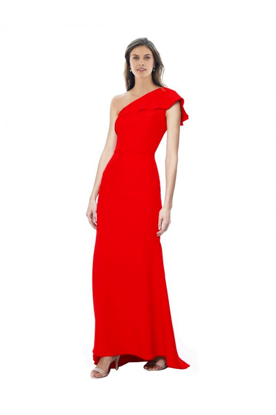 Compra Rojo Sirena Un Hombre Cuello Alto Crepé Elástico Largo Formales Vestidos de dama de honor / Vestidos de fiesta