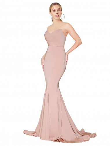 Sirena Cuello Alto Crepé Elástico Largo Formales Vestidos de dama de honor / Vestidos de fiesta Baratos